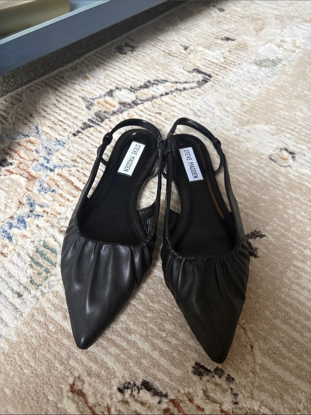 Steve Madden Black Pointed Slingback Flats with Ruched Toe
